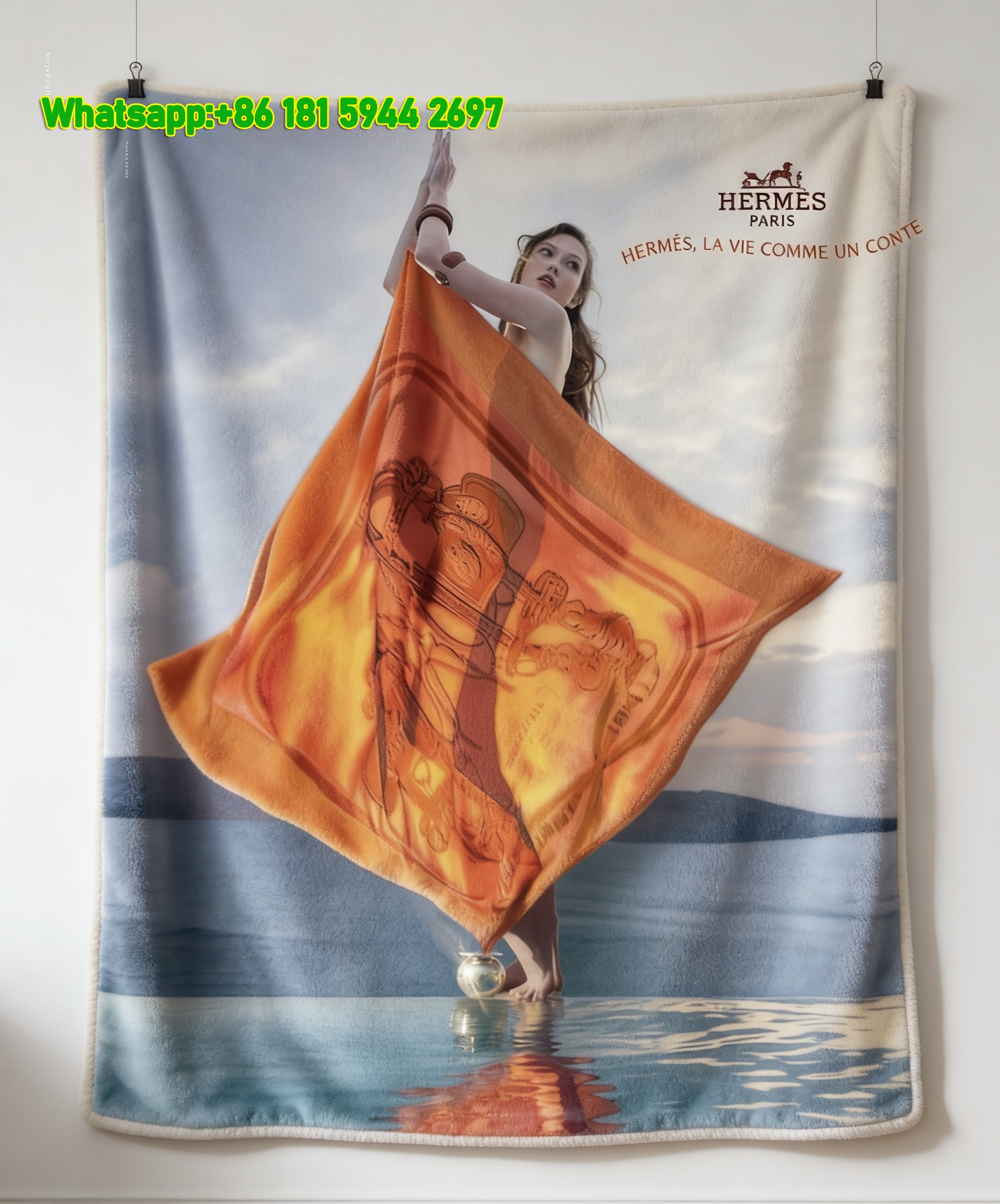 Hermès Orange Scarf Flannel Throw Blanket IMG_5153